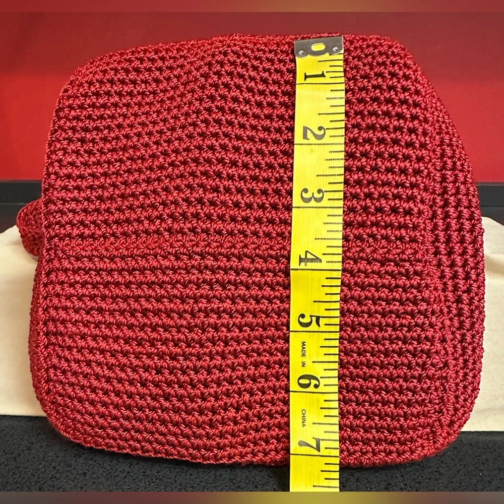 The Sak Red Crochet Hobo Double Strap Shoulder Bag Nice Size 9”x7”x7”